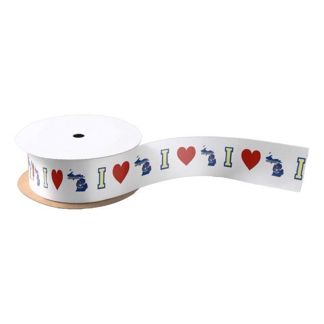 I Love Michigan with Heart Michigander Wolverine Satin Ribbon (Spool)