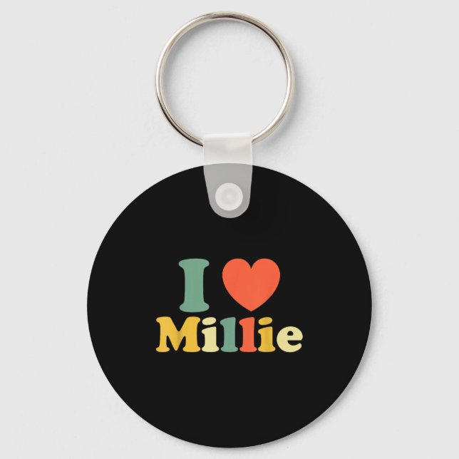 I Love Millie, I Heart Millie, Red Heart Valentine Keychain (Front)