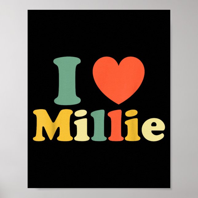 I Love Millie, I Heart Millie, Red Heart Valentine Poster (Front)