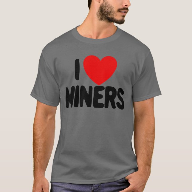 I Love Miners Red Heart Funny Mining Gamer Miners T-Shirt (Front)