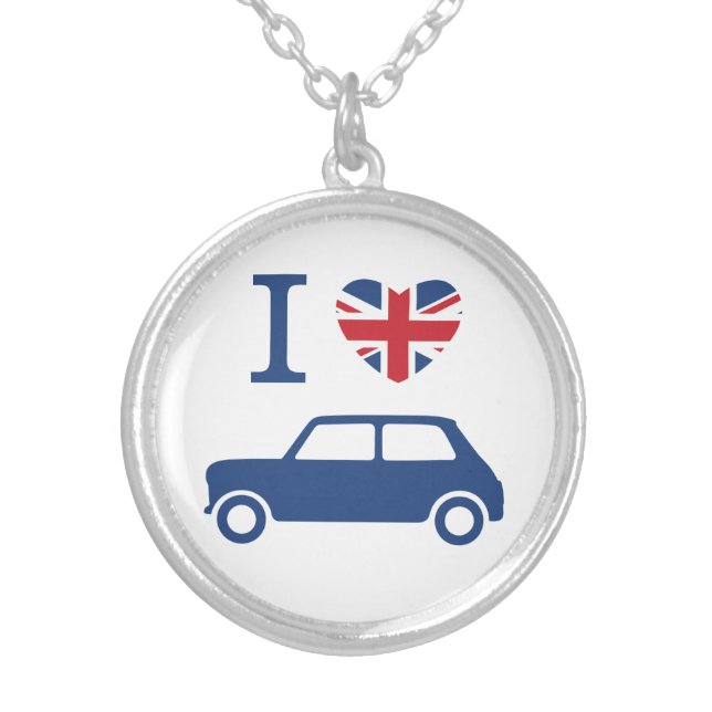 I love Mini Coopers - Blue Silver Plated Necklace (Front)
