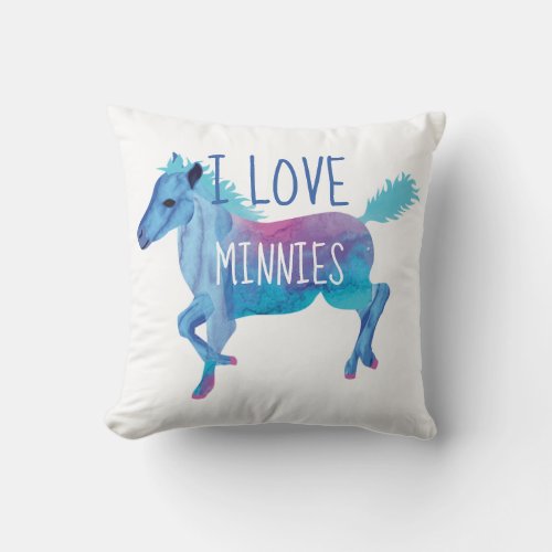I Love Mini Horses White Turquoise Swirl Pillow