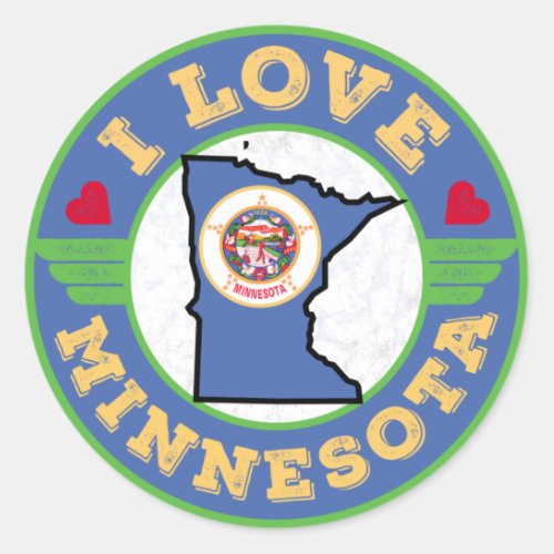 I Love Minnesota State Map and Flag Classic Round Sticker