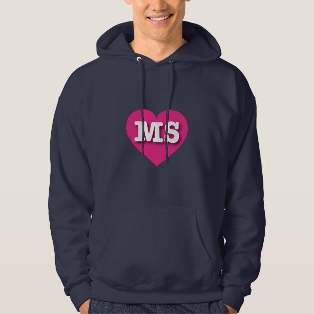I love Mississippi - MS hot pink heart Hoodie (Front)
