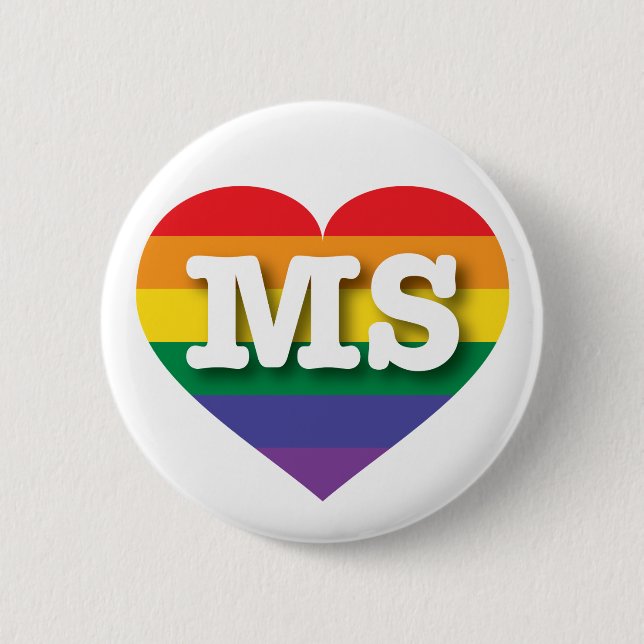 I Love Mississippi Rainbow Heart Pinback Button (Front)