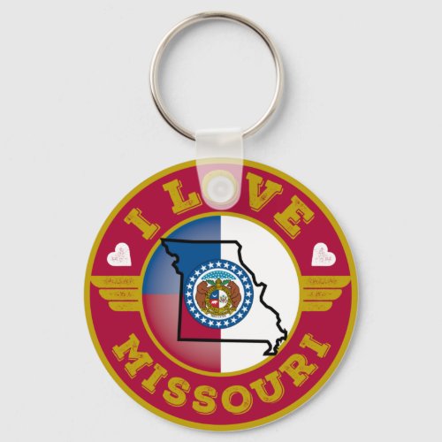 I Love Missouri State Flag and Map Keychain