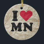 I LOVE MN CERAMIC ORNAMENT<br><div class="desc">The Funniest Ornaments, T-shirts, Hoodies, Stickers, Buttons and Novelty gifts from http://www.Shirtuosity.com.</div>