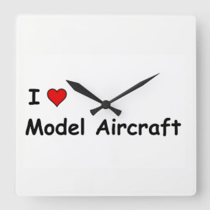 I Love Model Aircraft Square Wall Clock