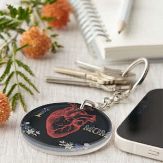 I Love Mom Anatomical Heart Keychain - Mother's Da