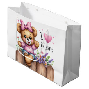 I Love Mom Bear Large Gift Bag
