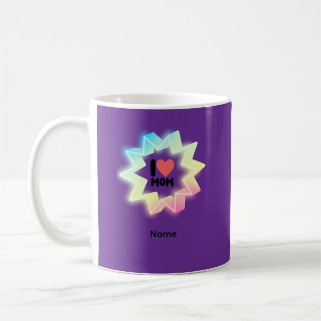 I Love Mom Colorful Neon Star Coffee Mug (Left)