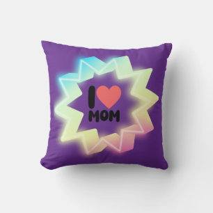 I Love Mom Colorful Neon Star Throw Pillow