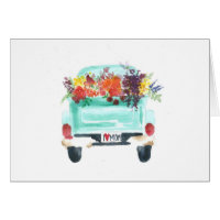 "I Love Mom" Flower Truck Watercolor Print Card
