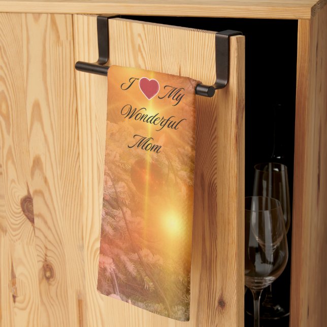 I Love Mom, Golden Christmas, Kitchen Towel (Thirds Fold)