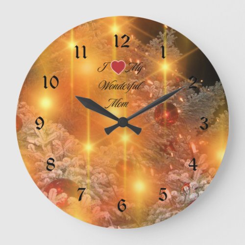 I Love Mom Golden Christmas Large Clock