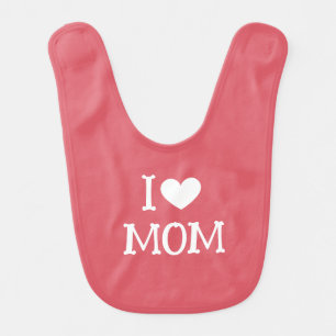 I love mom hot pink cute script baby bib