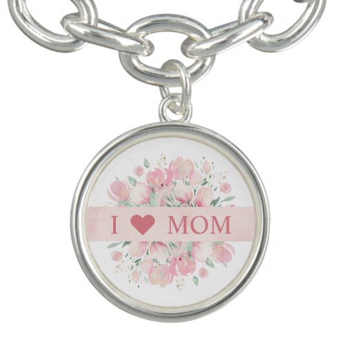 I love Mom In Loving Memory Floral Wreath Bracelet