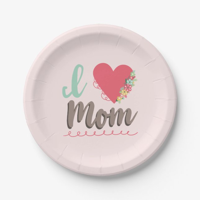 I love Mom Pink Paper Plates (Front)