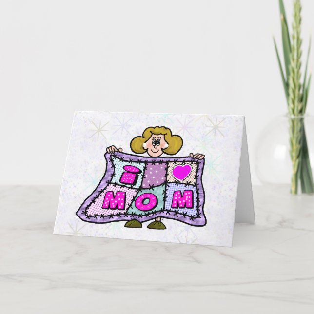 I Love Mom Quilt Greeting Card (Front)
