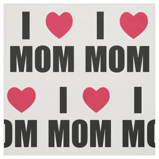 I Love Mom - Red Heart - Black Text Fabric (Swatch)