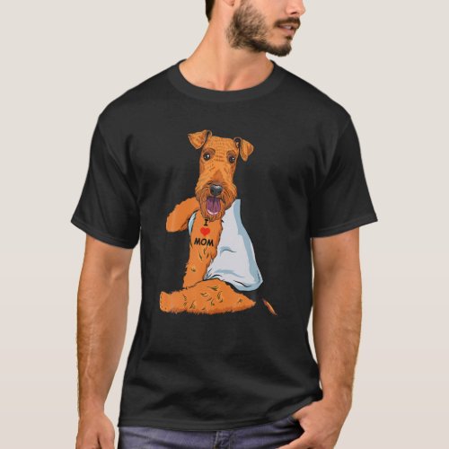 I Love Mom Tattoo Airedale Terrier Mom Dog Lover W T_Shirt