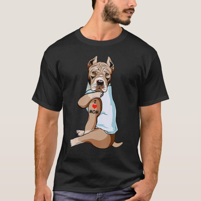 I Love Mom Tattoo American Pit Bull Mom Mother's D T-Shirt (Front)