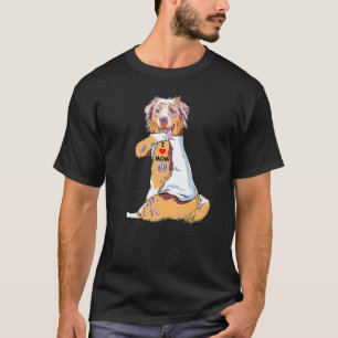 I Love Mom Tattoo Australian Shepherd Mom Dog  Wom T-Shirt