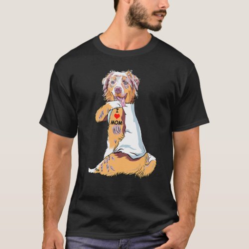 I Love Mom Tattoo Australian Shepherd Mom Dog  Wom T_Shirt