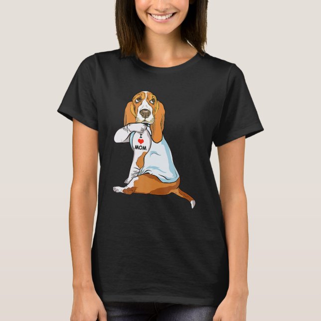 I Love Mom Tattoo Basset Hound Mom Dog Lover Women T-Shirt (Front)