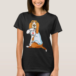 I Love Mom Tattoo Basset Hound Mom Dog  Women T-Shirt