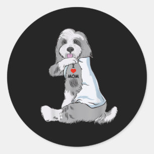 I Love Mom Tattoo Bearded Collie Mom Dog Lover Wom Classic Round Sticker