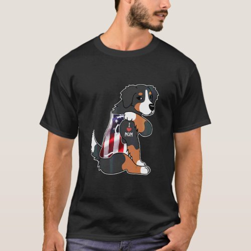 I Love Mom Tattoo Bernese Mountain Dog  American F T_Shirt