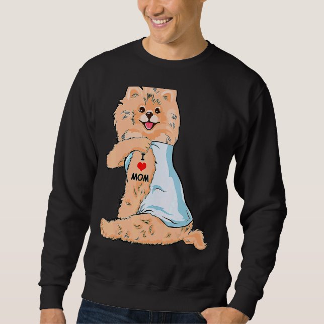 I Love Mom Tattoo German Spitz Mom Dog Mother's Da Sweatshirt (Front)