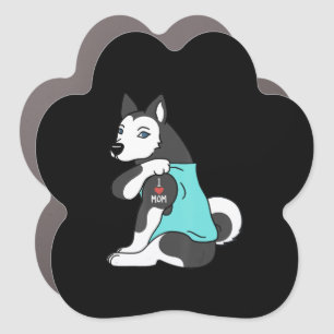 I Love Mom Tattoo Husky Funny Mors Day Dog Car Magnet