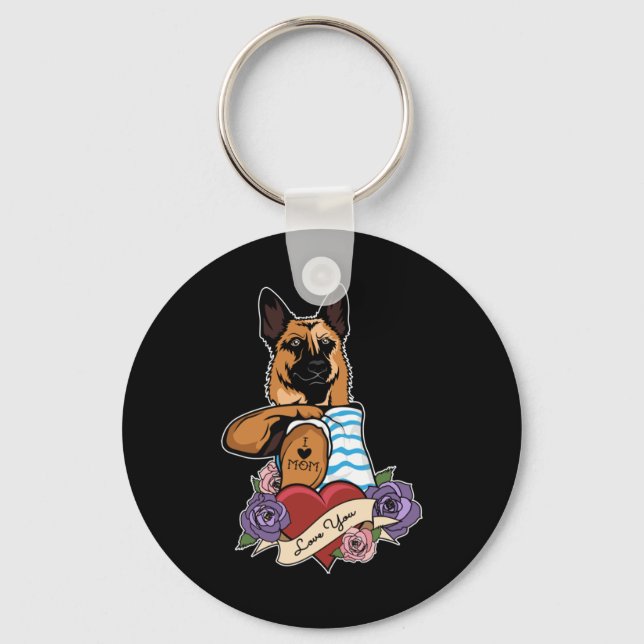 I Love Mom Tattoo I German Shepherd Mom Keychain (Front)