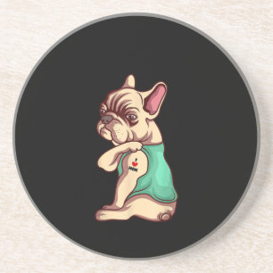 I Love Mom Tattoo Lover Funny French Bulldog Gift Coaster