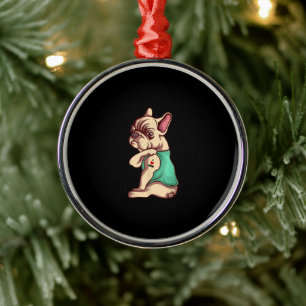 I Love Mom Tattoo Lover Funny French Bulldog Gift Metal Ornament