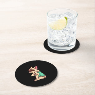 I Love Mom Tattoo Lover Funny French Bulldog Gift Round Paper Coaster