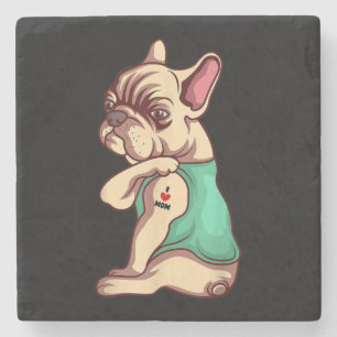 I Love Mom Tattoo Lover Funny French Bulldog Gift Stone Coaster