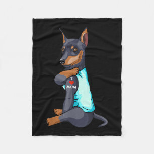 I Love Mom Tattoo Miniature Pinscher Mom Dog Lover Fleece Blanket