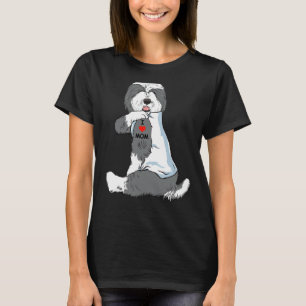 I Love Mom Tattoo Old English Sheepdog Mom Dog Wo T-Shirt