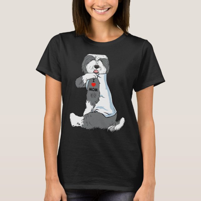 I Love Mom Tattoo Old English Sheepdog Mom Dog  Wo T-Shirt (Front)