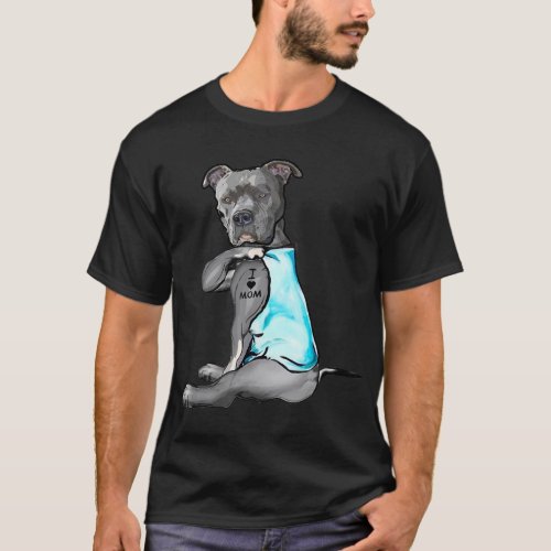 I Love Mom Tattoo Pitbull Dog Lover Women Gift Pit T_Shirt