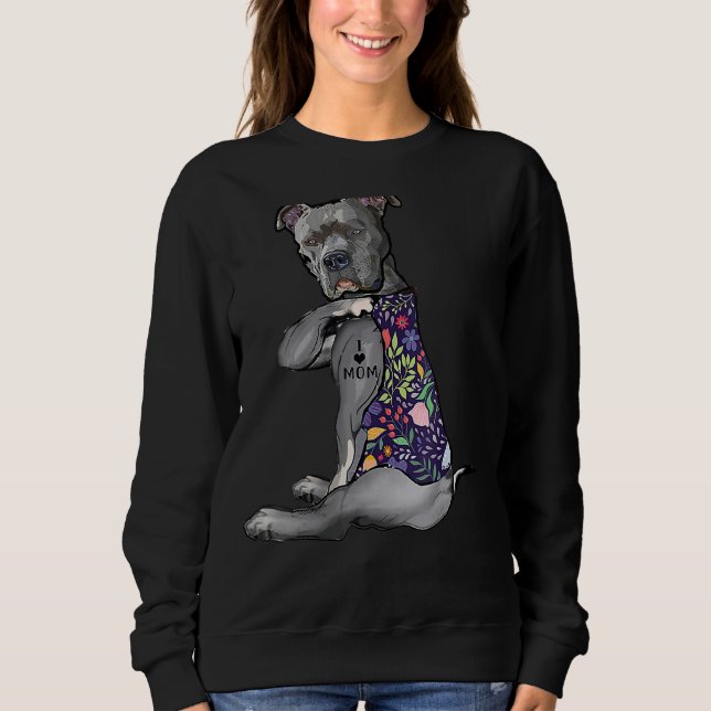 I Love Mom Tattoo Pitbull Mom Dog  Women 1 Sweatshirt (Front)