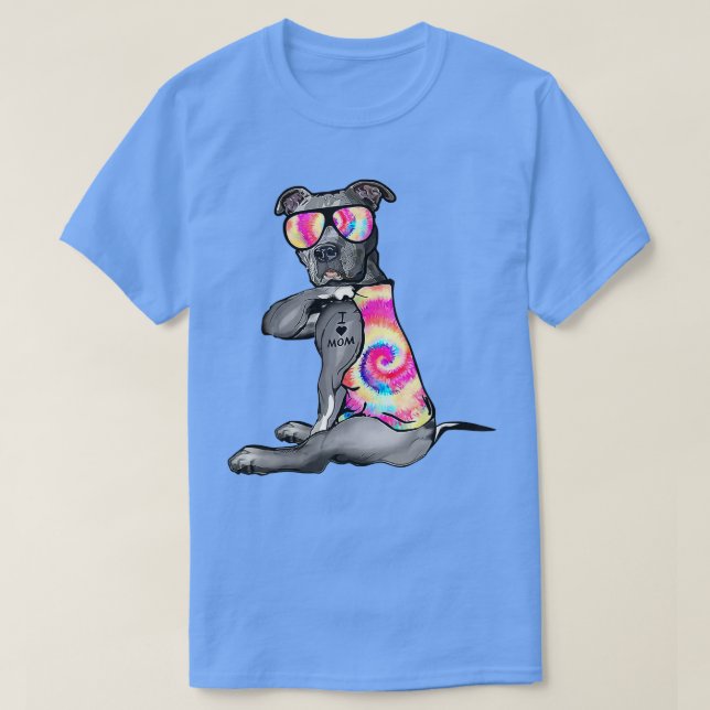 I Love Mom Tattoo Pitbull Tie Dye Bandana Dog Love T-Shirt (Design Front)