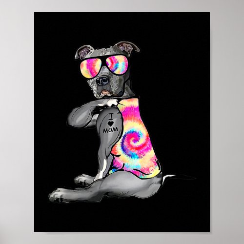 I Love Mom Tattoo Pitbull Tie Dye Bandana Dog Poster