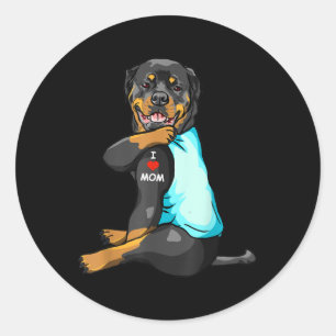 I Love Mom Tattoo Rottweiler Mom Dog Lover Women  Classic Round Sticker