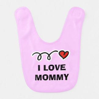 I love mommy pink baby bib with name and red heart