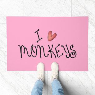 I Love Monkeys Cute Handwritten Typography Doormat
