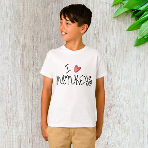 I Love Monkeys Cute Handwritten Typography T-Shirt